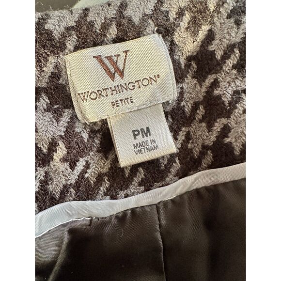 Worthington Petite Grey Houndstooth Cropped Peacoat Tweed Jacket Coat size PM - Picture 3 of 9